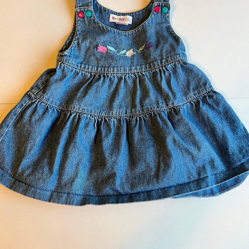 Vintage Gymboree Blue Denim Dress Jumper with Colorful Embroidery Size XS - Picture 1 of 7